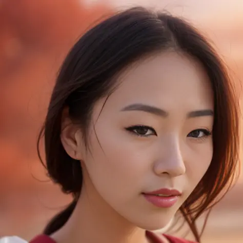 award winning extremely high detail digital RAW color  photo, extreme close up of a

outdoor,  depicting
(((beautiful  young japanese woman over 30,  perfect face, dreamy look,  (detailed facial features),  clean nice face))) walking  over the (((sunlit fa...