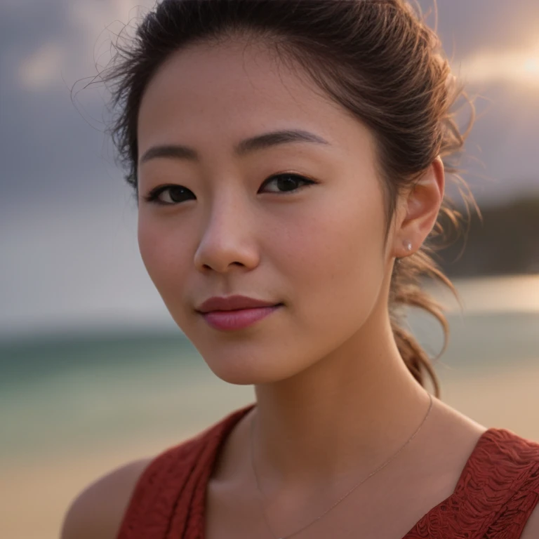 award winning extremely high detail digital RAW color  photo, extreme close up of a

outdoor,  depicting
(((beautiful  young japanese woman over 30,  perfect face, dreamy look,  (detailed facial features),  clean nice face))) walking  over the (((sunlit fantasy red sand seashore))):1.6,  in the background (((clouds, sunbeams))),

HDR, 8k resolution,  smooth,  (defocus):1.7,  (warm ambient light):1.8, atmosphere, realistic,  (volumetric fog):1.6, depth of field,  
photographed on a Kodak box camera