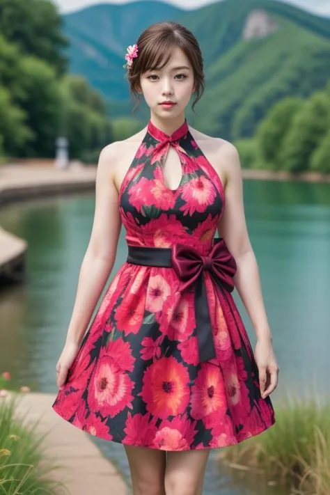 1woman, realistic, masterpiece, full body shot, scenic view
waist bow dress, elbow gloves, halter dress, floral print
<lora:Halter_Dress_By_Stable_Yogi:1>