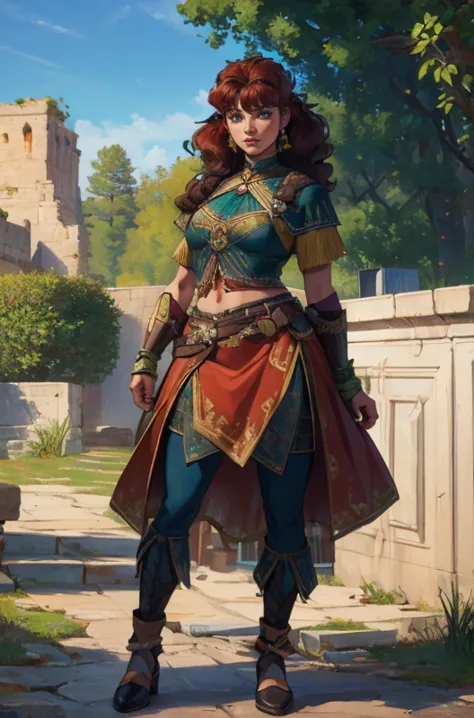 (highly detailed:1.3), pathfinder, masterpiece, best quality, extreme detail, post-Impressionist, rpg portrait, full body, extreme detail, (Romani:1.33) woman with a grudge, green eyes, monet color, highly detailed, BREAK, beautiful linework, (outlines:1.05), shadows, 