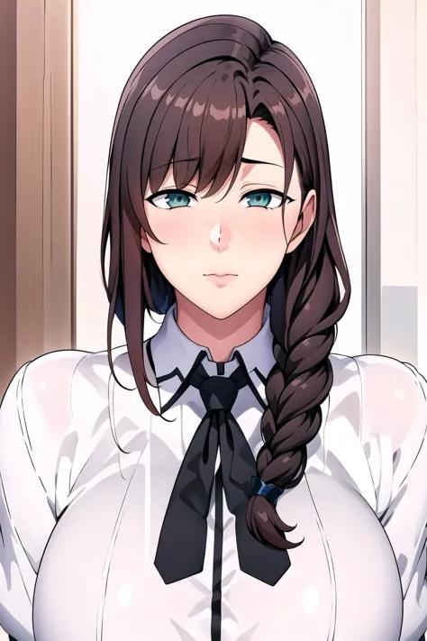 anime girl with long hair and a white shirt and black tie