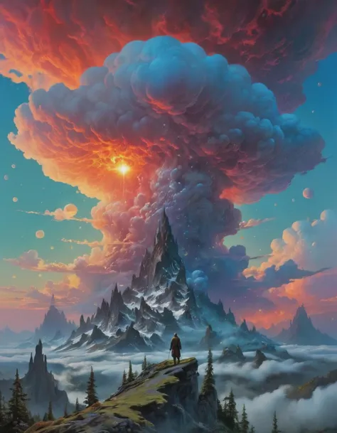 Eine Wolke, die den gesamten Kosmos absorbiert, filmische Landschaft, by Jacek Yurka, Kelly Freas, Filip Hodas, Paul Lehr, Dan Mumford, Max Ernst, Roger Dean, Caspar David Friedrich, Barclay Shaw, Jeffrey Smith, Und McPharlin, best, Rein, gedämpfte, kreativ, positiv, attraktiv, ausführlich, glänzend, großartiger Filmfotografie-Stil, Leichte Maserung, mittelkörnig, grobkörnig, bl4ckl1ghtxl 