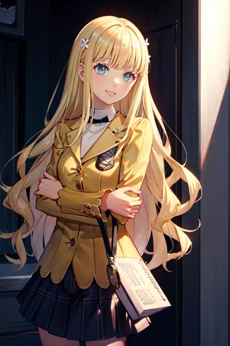 anime girl with long blonde hair and a school uniform