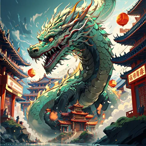 realistic,floating,festival,glow, no humans,dragon,fur trim, body dragon, temple,Chinese  <lora:DragonsTemple:0.65>