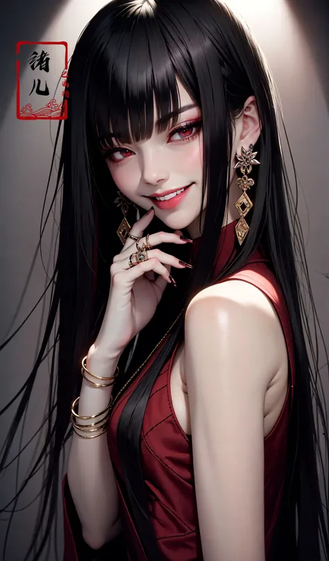 ยาทาเล็บ Yumeko Jabami เล็บสีแดง ตาแดง ริมฝีปากแสยะยิ้ม,
