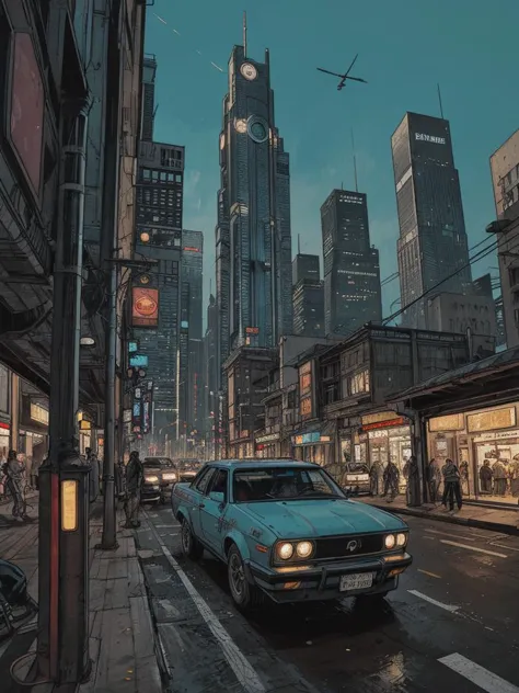 realistic illustration,cyberpunk city, flying cars, intricate details, cinematic