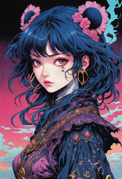 renaissance style anime artwork Suehiro Maruo, (80s style:0.65) (hand drawn, anime:1.2) (girl:0.8) , analogue vhs distortion, intricately detailed linework, vibrant colors, Hispanicore, Hisui Sugiura, Goth Art, Concept art, A Japanese artist showcasing his unique style in a hand-drawn illustration. The artwork features a girl with striking details and vibrant colors, reminiscent of an analogue VHS tape with distortion effects. The artist's signature intricate linework is evident throughout the piece, highlighting its complexity and attention to detail. This captivating artwork belongs to the Goth Art genre and bears the mark of Hisui Sugiura, one of the most celebrated artists in the Hispanicore movement. With assistance from Concept Art Assistant Suehiro Maruo, this masterpiece stands out for its original . anime style, key visual, vibrant, studio anime, highly detailed . realistic, perspective, light and shadow, religious or mythological themes, highly detailed