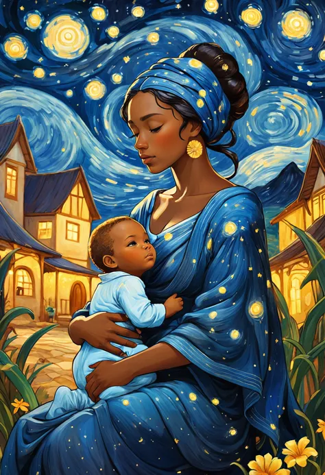 a painting of a woman holding a baby in her arms