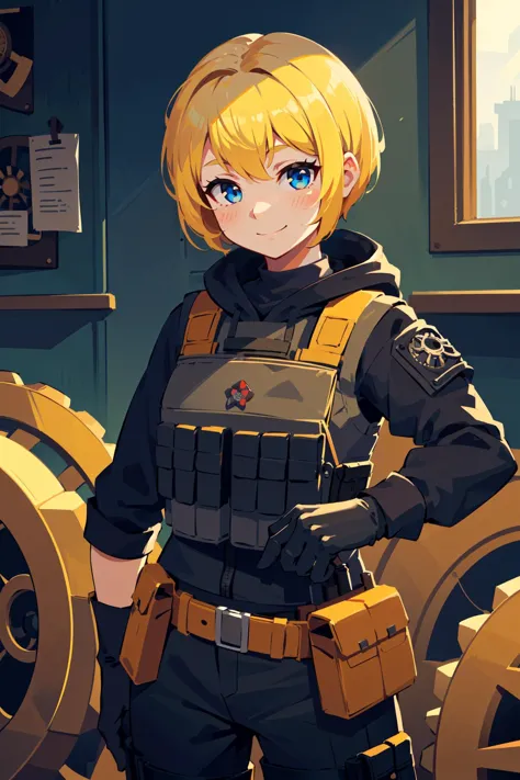 (best quality, masterpiece),   upper body,     (1girl), happy face, yellow hair, absurdly short hair, pointy hair, pixie cut,   ...