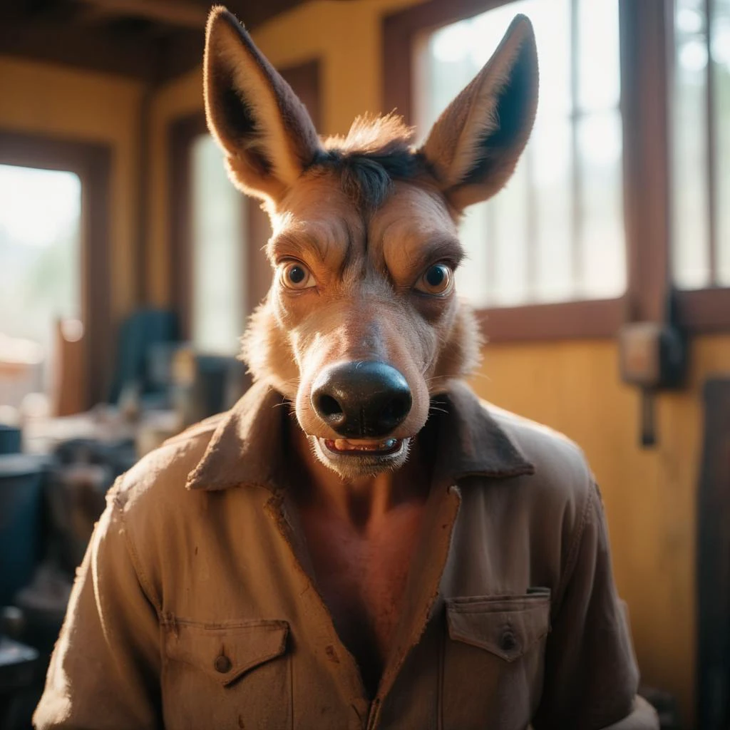 A Close Up Of A Person Wearing A Donkey Mask In A Room - Seaart Ai