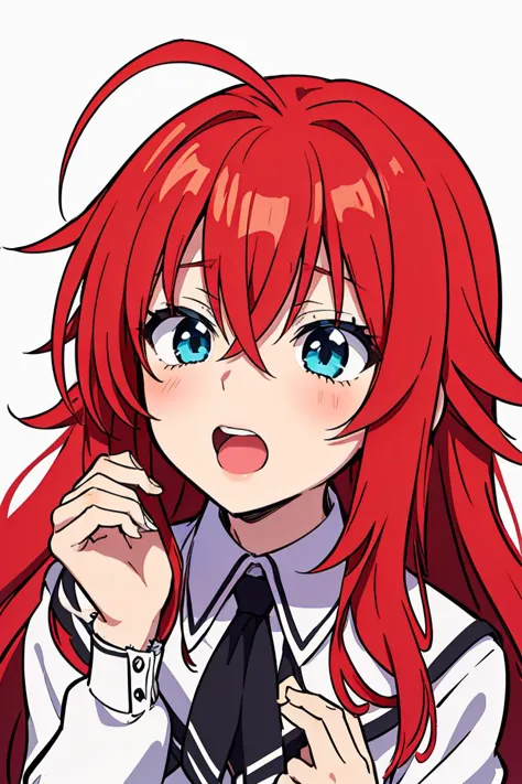 anime girl with red hair and blue eyes wearing a tie