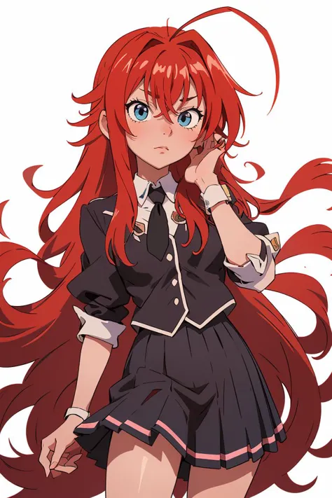 a woman with long red hair and a black dress