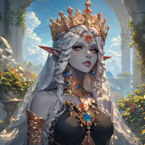 score_9, score_8_up, score_7_up, Expressiveh, ultra detailed, beautiful dark elf queen, beautiful face, beautiful crown of black...