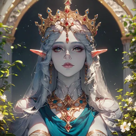 score_9, score_8_up, score_7_up, Expressiveh, ultra detailed, beautiful dark elf queen, beautiful face, beautiful crown of black...