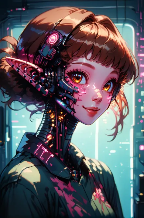 kawaii style cybernetic style <lora:Counterfeit-V3.0 Style SDXL_LoRA_Pony Diffusion V6 XL:1>, one girl, elf, brown hair, eyes gl...