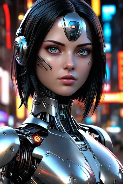 a close up of a woman in a futuristic suit with headphones