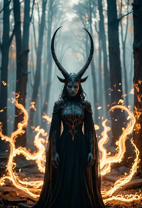 maleficent in the woods with fire