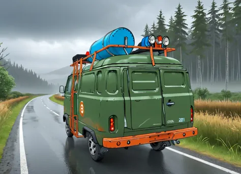 obc21 van <lora:21_vehicle_obc21:1.0> on a road, 
outside, shaky,
nature at background, professional, realistic, high quality,
c...