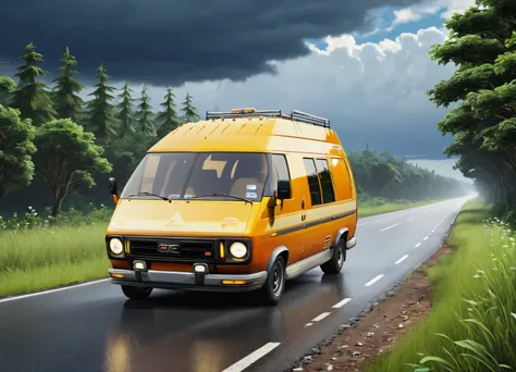 obc11 Van <lora:11_vehicle_obc11:1.0> on a road, 
outside, terrifying,
nature at background, professional, realistic, high quality,
Clear sky after storm, <lora:general_vehicle:-0.25>