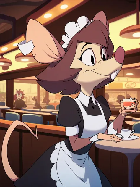 a close up of a cartoon mouse holding a cup of coffee