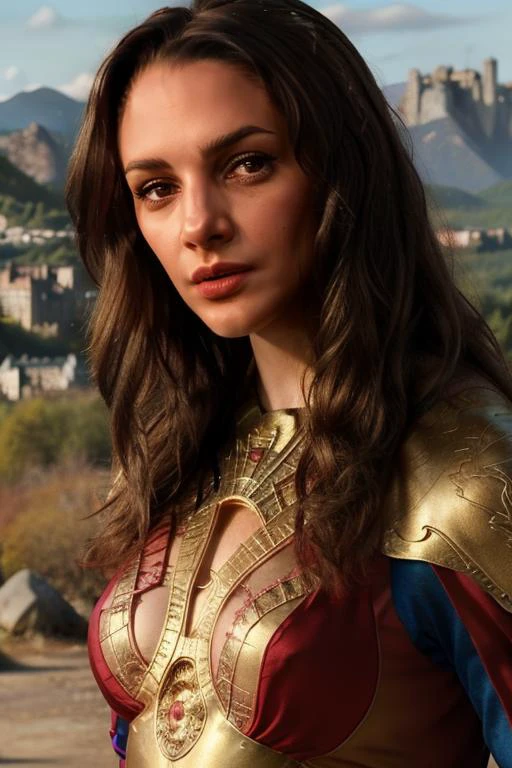 A Woman In A Gold And Red Costume Standing In Front Of A Castle SeaArt AI a-woman-in-a-gold-and-red-costume-standing-in-front-of-a-castle-seaart-ai