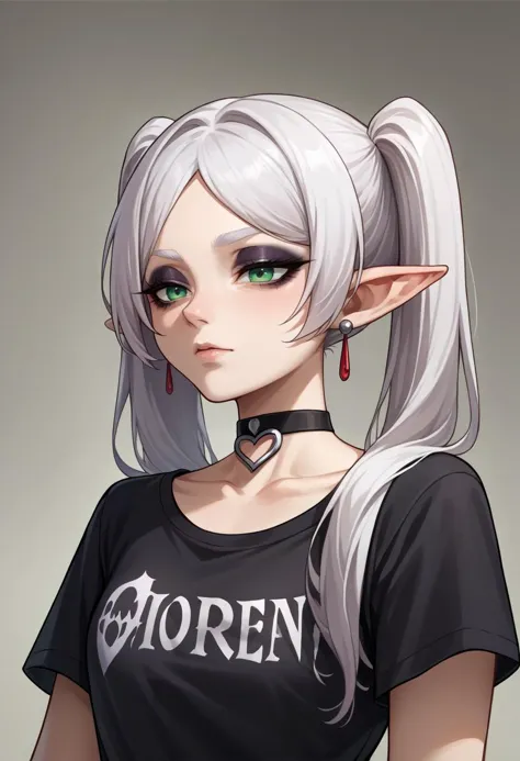 a drawing of a girl with white hair and green eyes