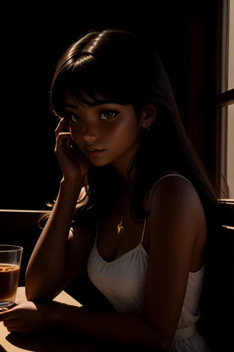 1girl, awardwinning Cinematic still, majestic, soft focus of a Signature Narrative heavyset Puerto Rican ([Sirikit:Anastasiya:4]:1.3) , she is drinking coffee in a cafe, she is from the Golden Age, ð¤, she is crying, tears on her face, dressed in a very Boorish Halter dress with a spaghetti strap neckline, Sirikit has Korean hair, Sirikit has a Greedy [Jamaican|Zulu] dark rainbow Anklet, Deserted Freckles, Ruthless grass with Banyan, Smoky Conditions, deep focus, Contemporary, Guilty, Glow In The Dark, Warm lighting, F/8, Ambrotype, Rule of Thirds, Plain white background, natural skin tones, sharp and in focus, award winning, masterpiece, (designed by Saul Leiter:1.0) , (Hans Makart:1.0)