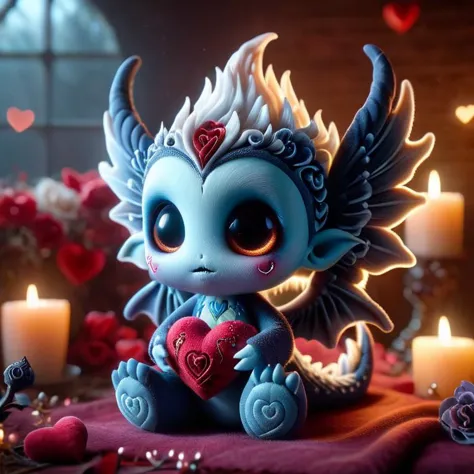 a close up of a small dragon with a heart in its hand