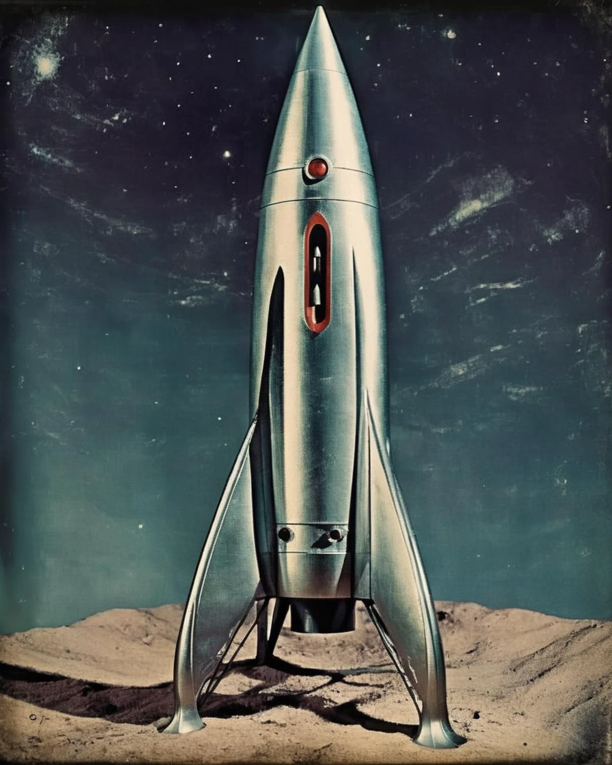 foto de un retro_cohete futurista, en el espacio, Ciencia ficción , 