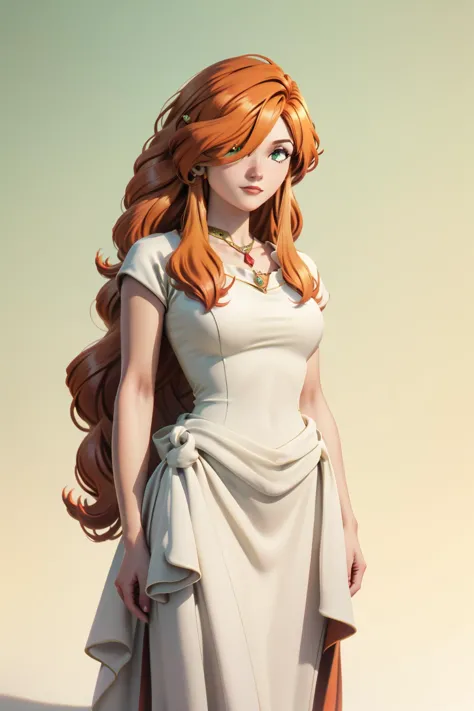 white dress,necklace,ancient greek clothes,short sleeves,long dress <lora:SousouNoFrieren_FlammeXL:0.8> FlammeSSnF,orange hair,l...