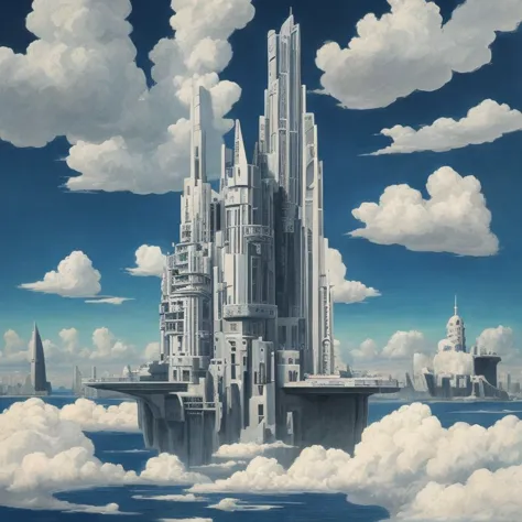 Create a work of art, an ultra-detailed illustration, Pablo Picasso, cloud city