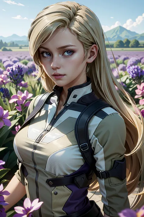 ((ultra detailed, masterpiece, absurdres))
 <lora:MKCassie:0.8>
MKCassie, 1girl, looking at viewer, long hair, blonde hair, lavender field, midday, bright and vibrant with a sea of purple blooms