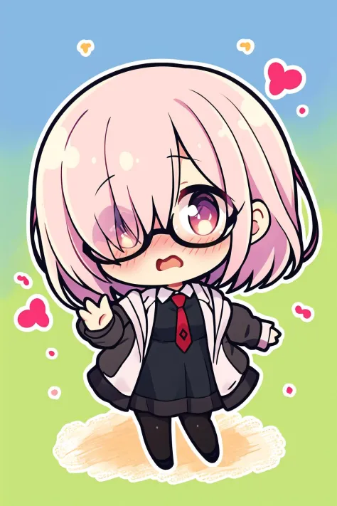 Chibi, portrait of Embarrassed Mash, Face blush, open mouth, wavy eyes, mortified, extended hands, no motion, 
kyriedef, hair ov...