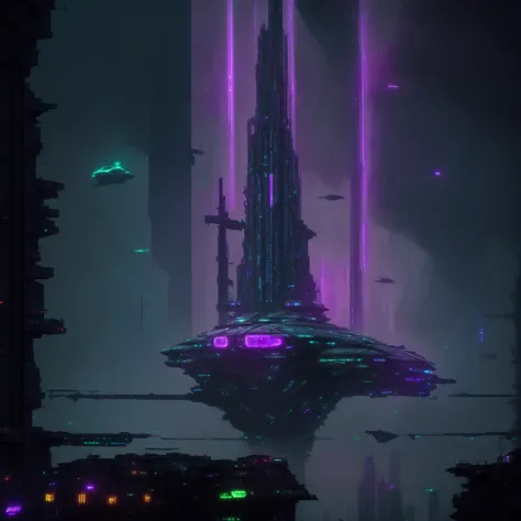 a futuristic city with a futuristic tower in the middle of it