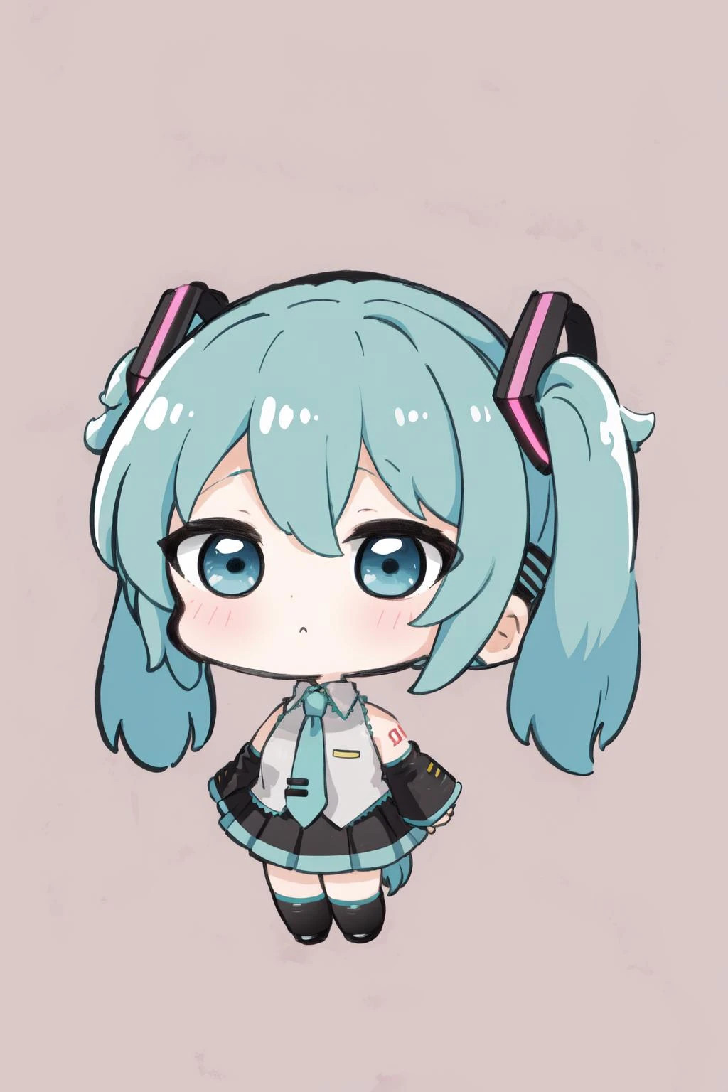 Meisterwerk, beste Qualität, sehr detailliert, Nozochibi, 1 Mädchen, (chibi:1.4), hatsune miku, einfacher Hintergrund, Ganzkörper,