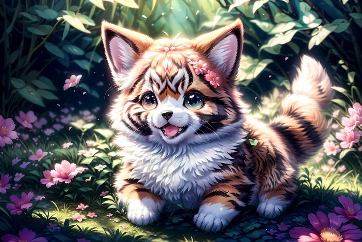 complex background, beautiful lighting, deep shadow, best quality, masterpiece, ultra highres, photorealistic, lots of small details, soft colors, volumetric lighting, scifi, contrast:0.5, 
solo:1.4,  (main_coon:1.2), (corgi:0.8), cute, animal, forest, grass, willow trees, flower petals, ultra fluffy, cutemaomao, 
<lora:add_detail:1> 
<lora:mangguo:0.2>
<lora:main_coon:1> 
<lora:RPGcat:1>