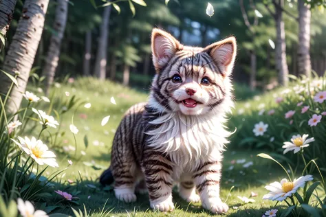 complex background, beautiful lighting, deep shadow, best quality, masterpiece, ultra highres, photorealistic, lots of small details, soft colors, volumetric lighting, scifi, contrast:0.5, 
solo:1.4,  (main_coon:1.2), (corgi:0.8), cute, animal, forest, grass, willow trees, flower petals, ultra fluffy, cutemaomao, 
<lora:add_detail:1> 
<lora:mangguo:0.2>
<lora:main_coon:1> 
<lora:RPGcat:0.5>  
<lora:galaxy_gods:0.5>