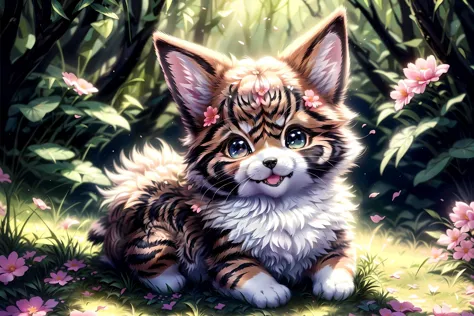 complex background, beautiful lighting, deep shadow, best quality, masterpiece, ultra highres, photorealistic, lots of small details, soft colors, volumetric lighting, scifi, contrast:0.5, 
solo:1.4,  (main_coon:1.2), (corgi:0.8), cute, animal, forest, grass, willow trees, flower petals, ultra fluffy, cutemaomao, 
<lora:add_detail:1> 
<lora:mangguo:0.2>
<lora:main_coon:1> 
<lora:RPGcat:1>