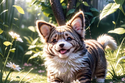 complex background, beautiful lighting, deep shadow, best quality, masterpiece, ultra highres, photorealistic, lots of small details, soft colors, volumetric lighting, scifi, contrast:0.5, 
solo:1.4,  (main_coon:1.2), (corgi:0.8), cute, animal, forest, grass, willow trees, flower petals, ultra fluffy, cutemaomao, 
<lora:add_detail:1> 
<lora:mangguo:0.5>
<lora:main_coon:1> 
<lora:RPGcat:0.5>  
<lora:galaxy_gods:0.8>