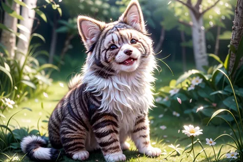 complex background, beautiful lighting, deep shadow, best quality, masterpiece, ultra highres, photorealistic, lots of small details, soft colors, volumetric lighting, scifi, contrast:0.5, 
solo:1.4,  (main_coon:1.2), (corgi:0.8), cute, animal, forest, grass, willow trees, flower petals, ultra fluffy, cutemaomao, 
<lora:add_detail:1> 
<lora:mangguo:0.2>
<lora:main_coon:1> 
<lora:RPGcat:0.5>  
<lora:galaxy_gods:0.5>