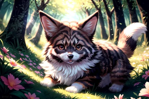 complex background, beautiful lighting, deep shadow, best quality, masterpiece, ultra highres, photorealistic, lots of small details, soft colors, volumetric lighting, scifi, contrast:0.5, 
solo:1.4,  (main_coon:1.2), (corgi:0.8), cute, animal, forest, grass, willow trees, flower petals, ultra fluffy, cutemaomao, 
<lora:add_detail:1> 
<lora:mangguo:0.2>
<lora:main_coon:1> 
<lora:RPGcat:0.5>