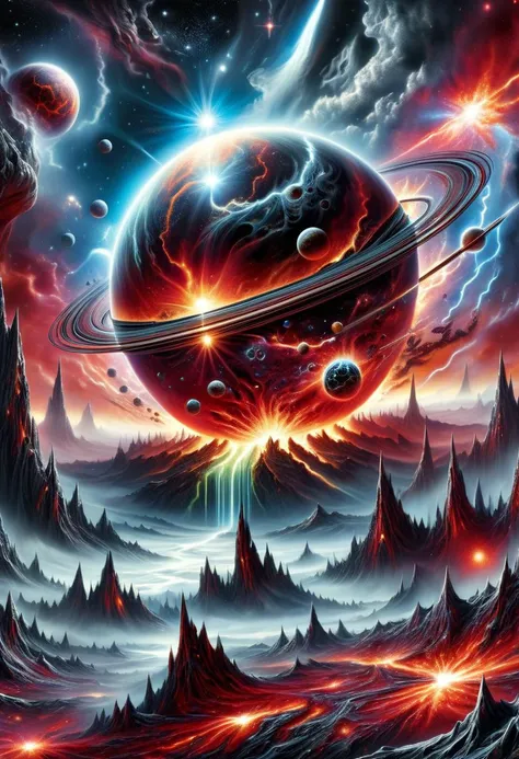 a painting of a planet with a ring of fire in the middle