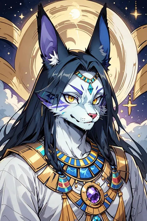 anubis the egyptian cat by the moon