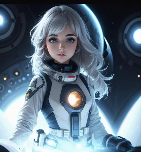 professional photo of woman, sks woman, space costume, detailed skin, detailed eyes, finely detailed hair, volumetric light, Hig...