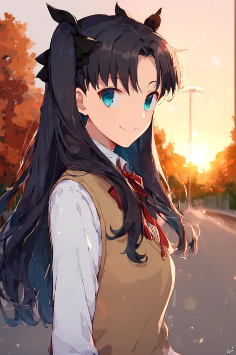 anime girl with long black hair and blue eyes walking down the street