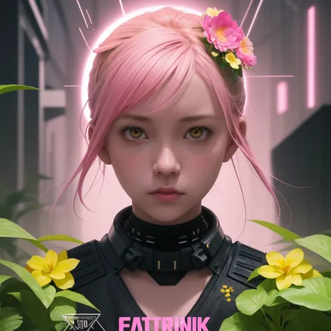 1 Mädchen, Kerl, Durchschnitt und 1600er, irdisch, natürlich, Blumen und Pflanzen, Pflanzen in leuchtendem Pink und Gelb, grimmig, Futurepunk, Niedriger Verschluss, poster art