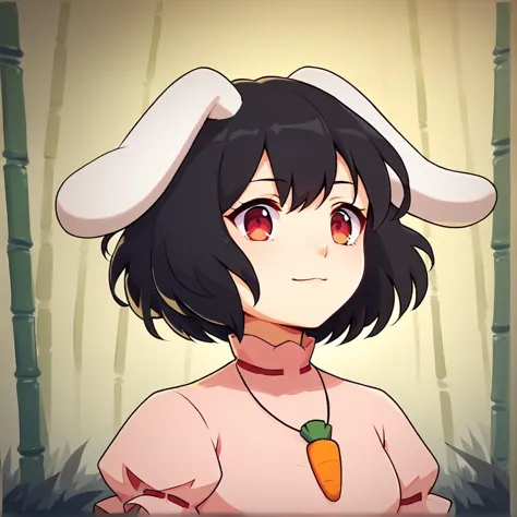 anime girl with a carrot necklace and a hat on