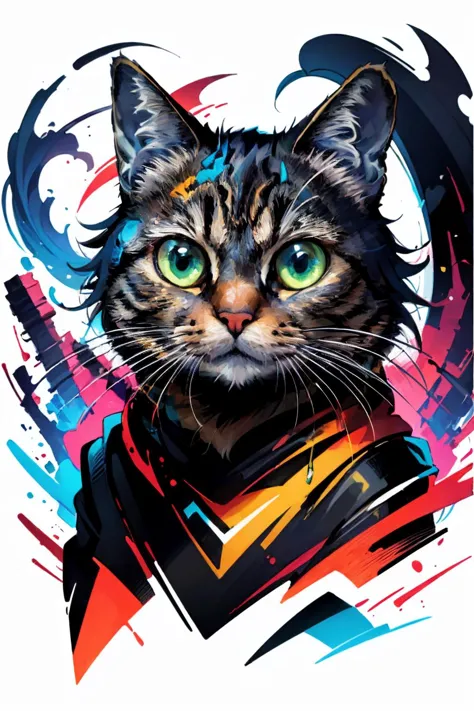 ,(Masterpiece:1.2, high quality,ultra-fine painting,Vivid Colors),(white background:1.2),TshirtDesignAF, T shirt design,
cat, so...
