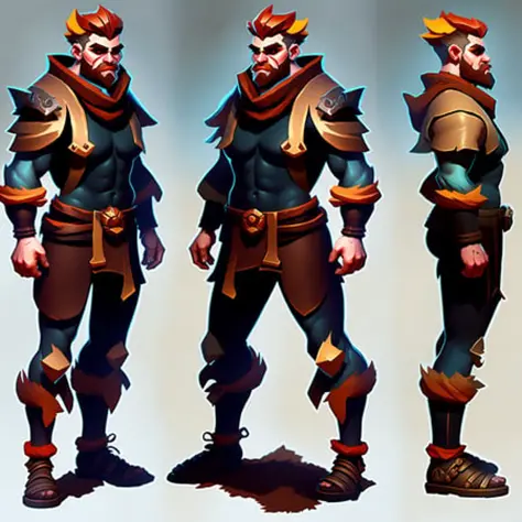 drawing of a stylized cartoon male warrior, video game concept art, plain background