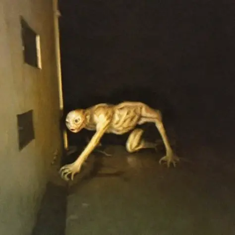 empty shool building at night,cockroach like humanoid creature crawling behind the corner, hyperrealistic <lora:fftage-000001:1>
